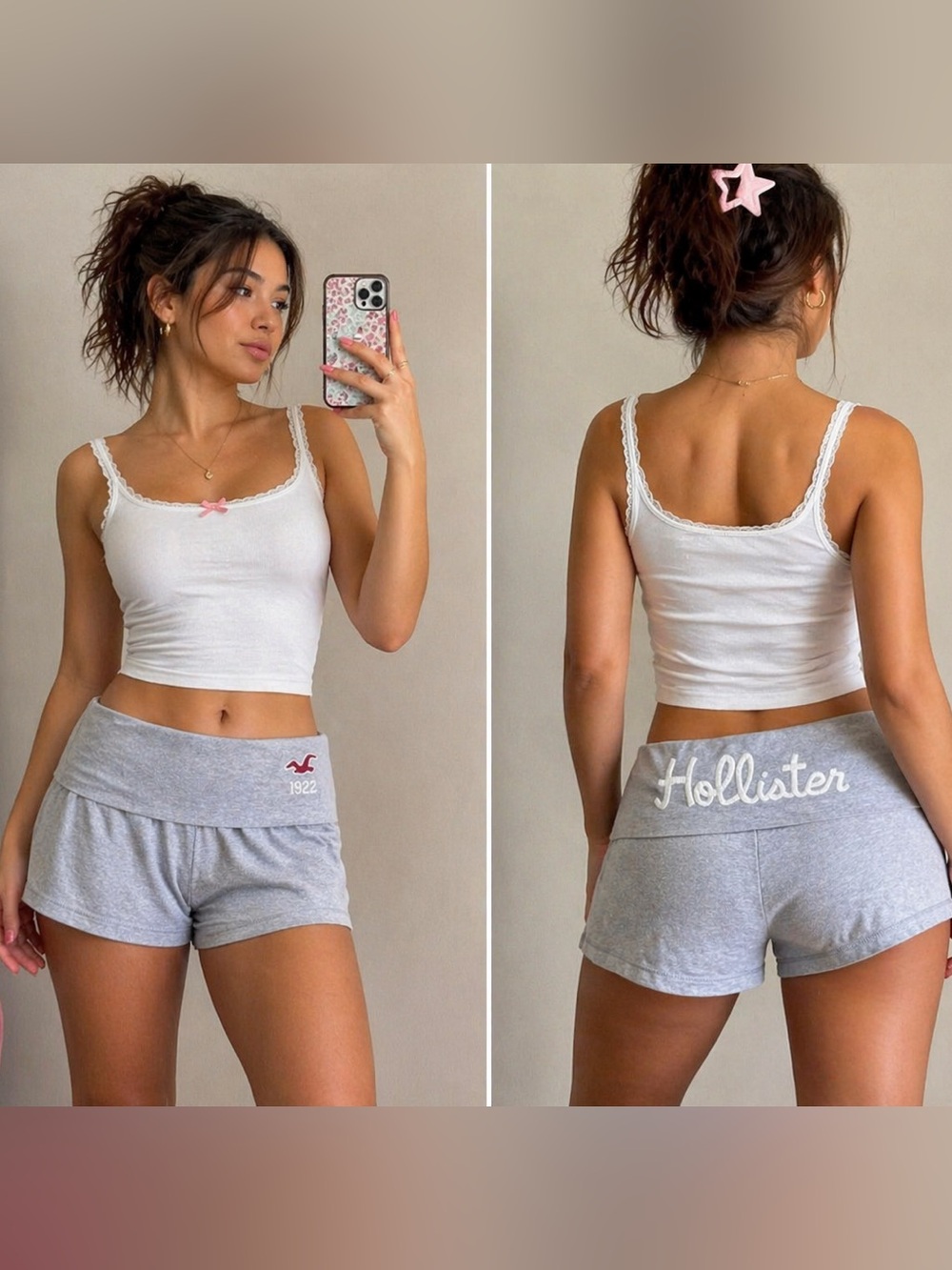 Hollister Y2K Grey Lounge Shorts Women’s Large Low Rise Foldover Logo Back